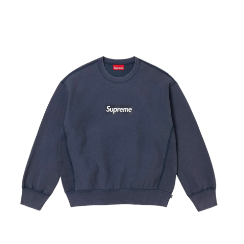 SUPREME WASHED BOX LOGO CREWNECK NAVY