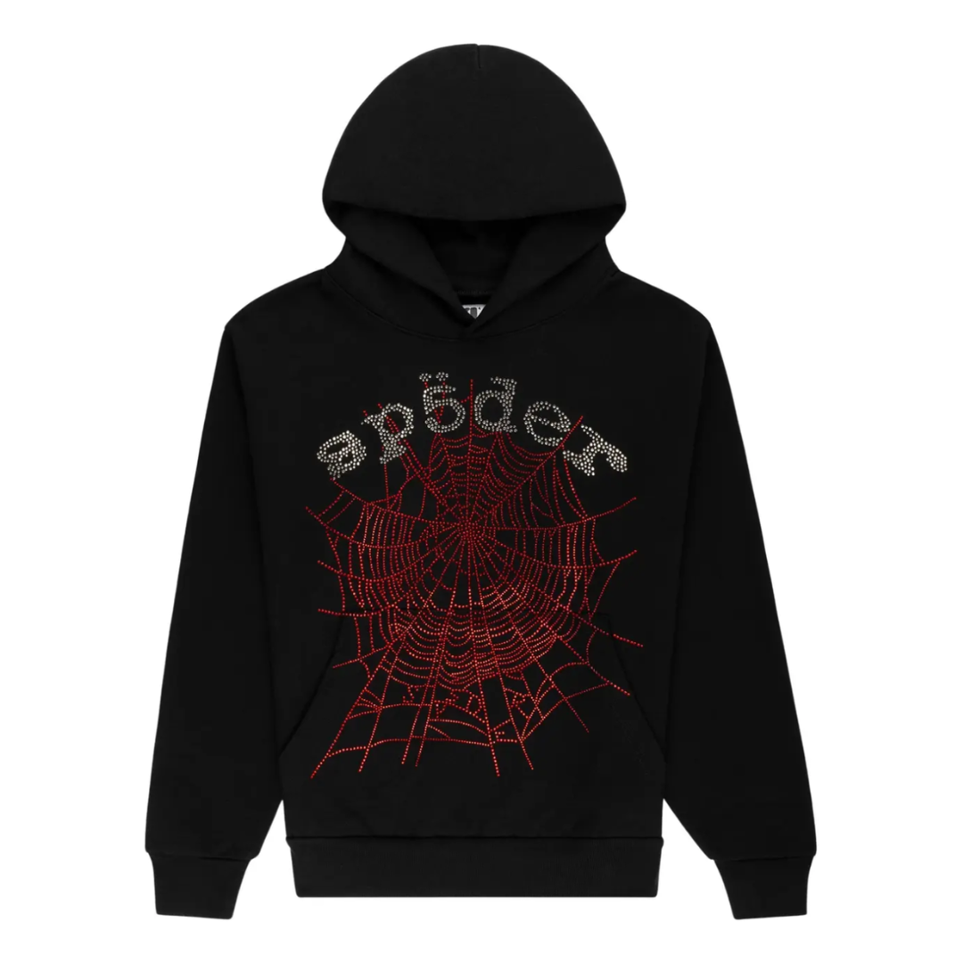 Bluza Sp5der Rhinestone OG Web V2 Hoodie Black – KicksZone
