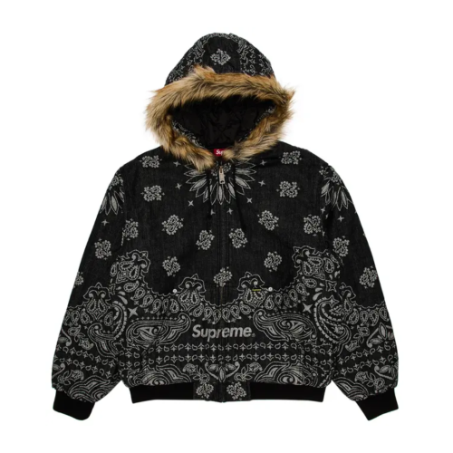 Kurtka Supreme Bandana Jacquard Denim Hooded Work Jacket 'Black'