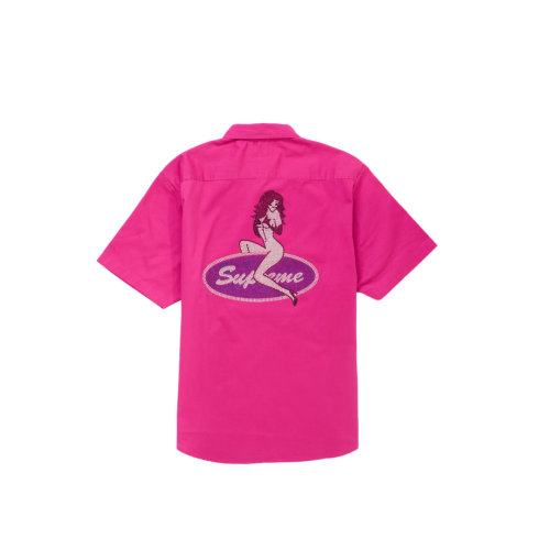 Supreme Rhinestone Pin Up SS25 Work Shirt Fuchsia