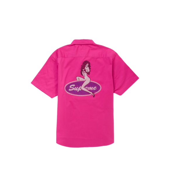 Supreme Rhinestone Pin Up SS25 Work Shirt Fuchsia
