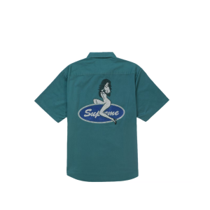 Supreme Rhinestone Pin Up SS25 Work Shirt Green