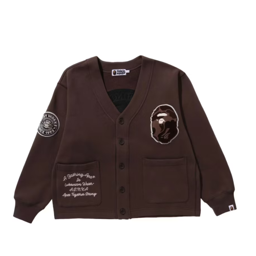 BAPE College Badges Sweat Cardigan Brown