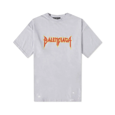 Koszulka Balenciaga Metal Distressed Tee in Red/Grey
