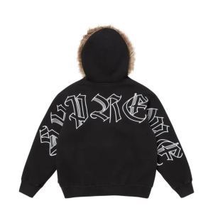 Kurtka Supreme Faux Fur Zip Up Hooded Sweatshirt Black