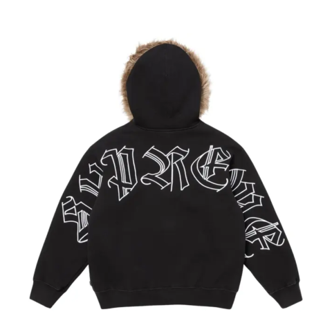 Kurtka Supreme Faux Fur Zip Up Hooded Sweatshirt Black