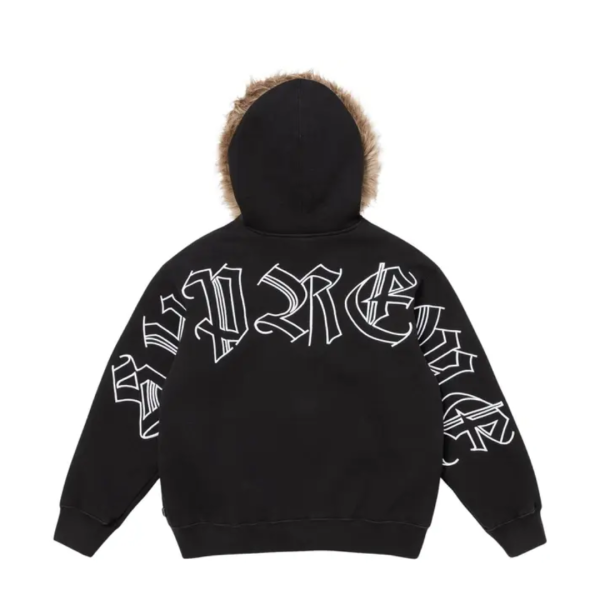Kurtka Supreme Faux Fur Zip Up Hooded Sweatshirt Black