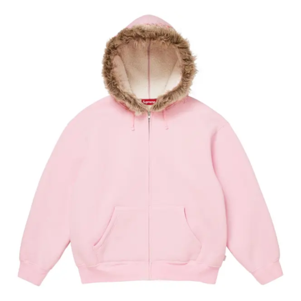 Supreme Faux Fur Zip Up Hooded Sweatshirt Light Pink