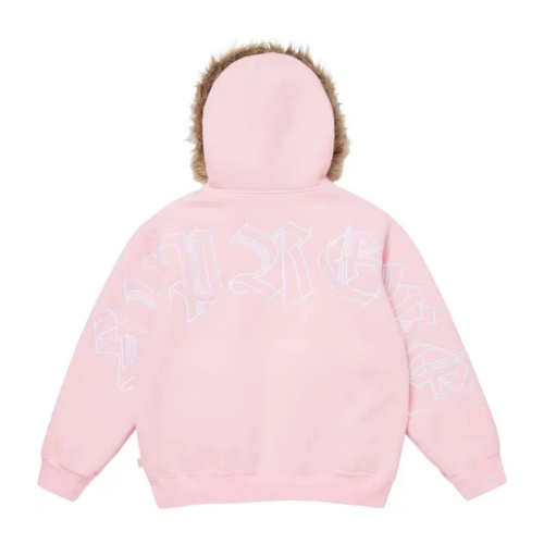 Supreme Faux Fur Zip Up Hooded Sweatshirt Light Pink