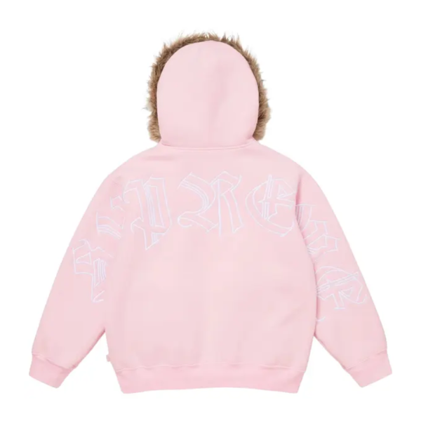 Supreme Faux Fur Zip Up Hooded Sweatshirt Light Pink