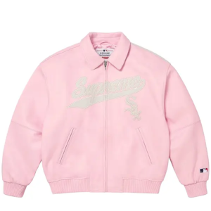 Supreme x Chicago White Sox Leather Varsity Jacket Pink