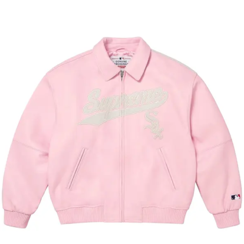 Supreme x Chicago White Sox Leather Varsity Jacket Pink