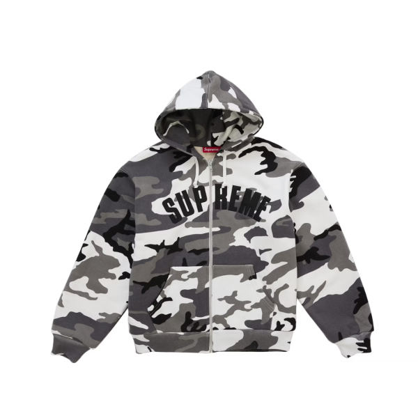 Supreme Arc Thermal Lined Zip Up Hooded Sweatshirt Snow Camo