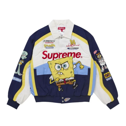 Supreme SpongeBob SquarePants Jeff Hamilton Racing Jacket White