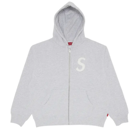 Supreme S Logo Zip Up Hooded Sweatshirt Grey