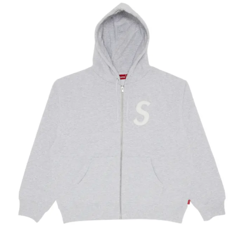 Supreme S Logo Zip Up Hooded Sweatshirt Grey