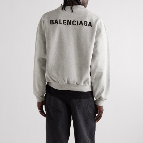 Bluza Balenciaga Logo Embroidered Cotton Jersey Sweatshirt  Gray