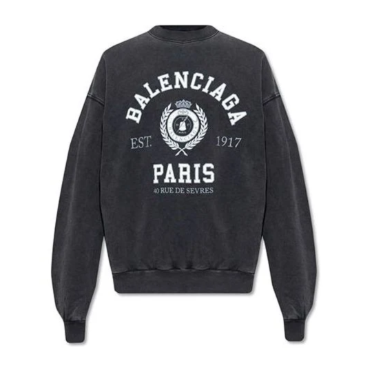 Balenciaga Est. 1917 College Logo Print Crewneck Sweatshirt Washed Black