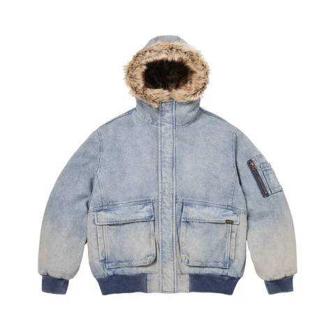 Supreme Reversible Faux Fur Hooded Work Jacket 'Denim'