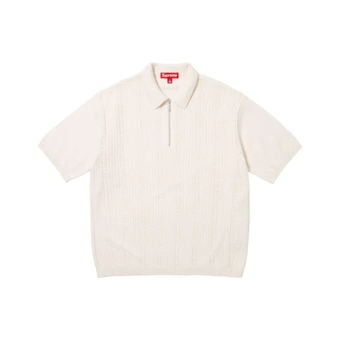 Supreme Beaded Zip S/S Polo Sweater 'White'