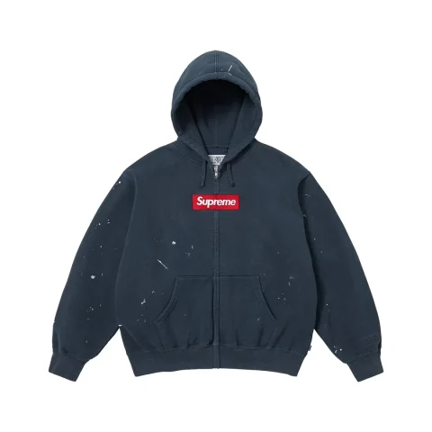 Supreme x MM6 Maison Margiela Box Logo Zip Up Hooded Sweatshirt 'Navy'