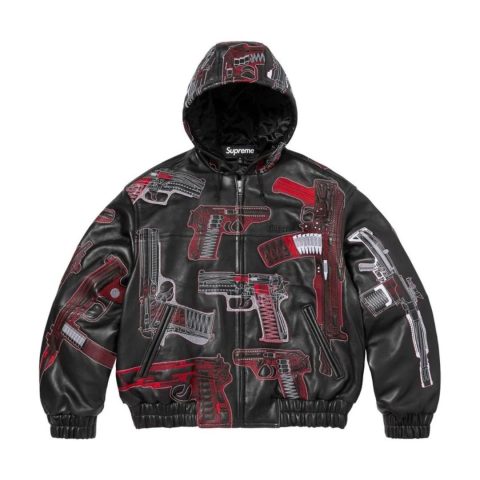 Kurtka Supreme Guns Embroidered Hooded Leather Jacket