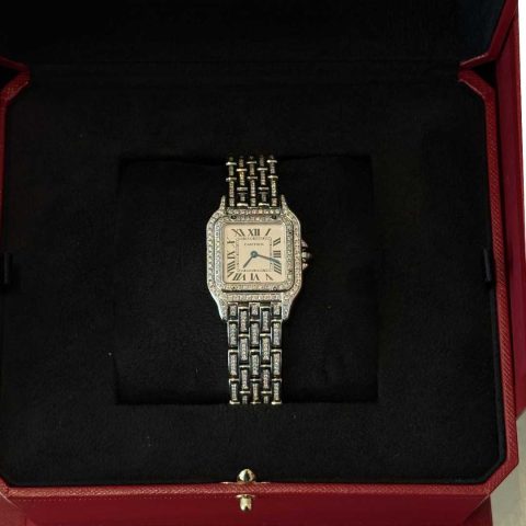 Panthère De Cartier Watch Small Model Quartz Movement Steel Diamonds