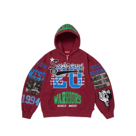 Bluza Supreme Warriors Appliqué Zip Up Hooded Sweatshirt Cardinal