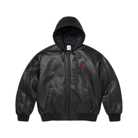 Supreme x Jordan Hooded Leather Jacket 'Black'